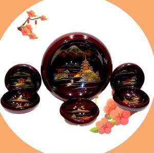 MCM Japanese AIZU Elegant Hand-Painted Lacquer Set Suitable Use Or Display